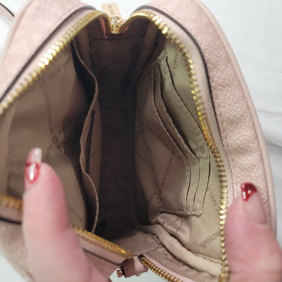 Michael Kors Pink Signature Logo Jet Set Camera Crossbody Bag Gold Chain Strap - Picture 9 of 12